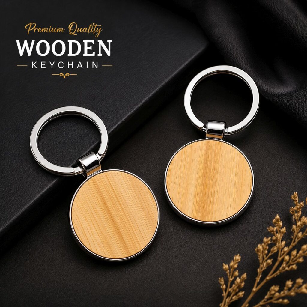 Sky_round wooden metal keychain