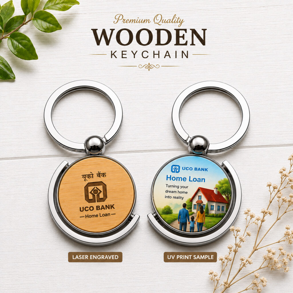 wooden metal keychain UV Engraving print