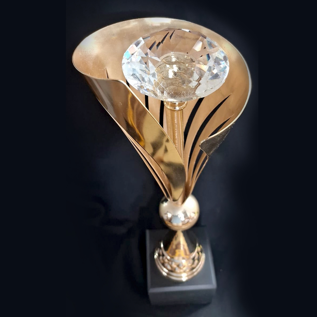 Premium Gold Spiral Trophy top view with Black Base