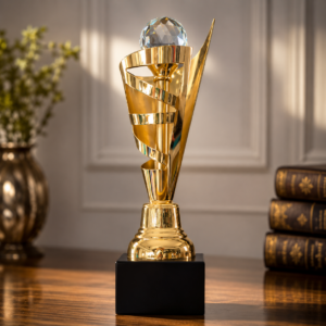 Premium Gold Spiral Trophy with CRISTAL