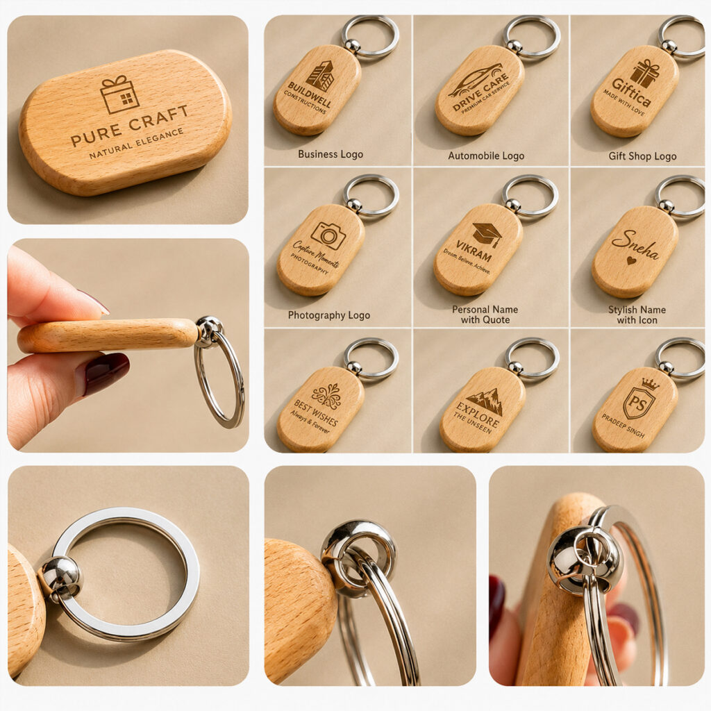 Wooden keyring 3D Position