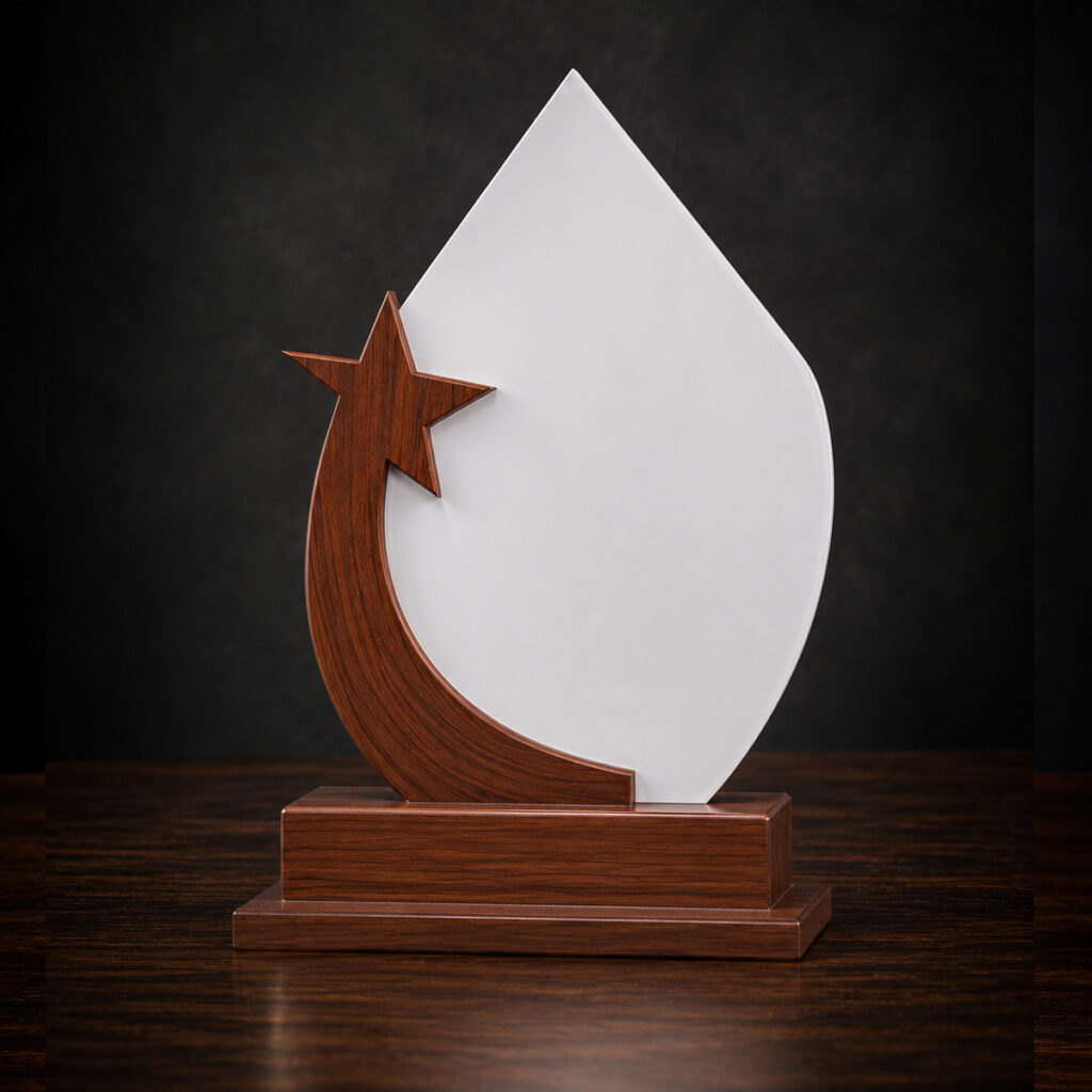 White And Brown Wooden Teak Wood Momento Award