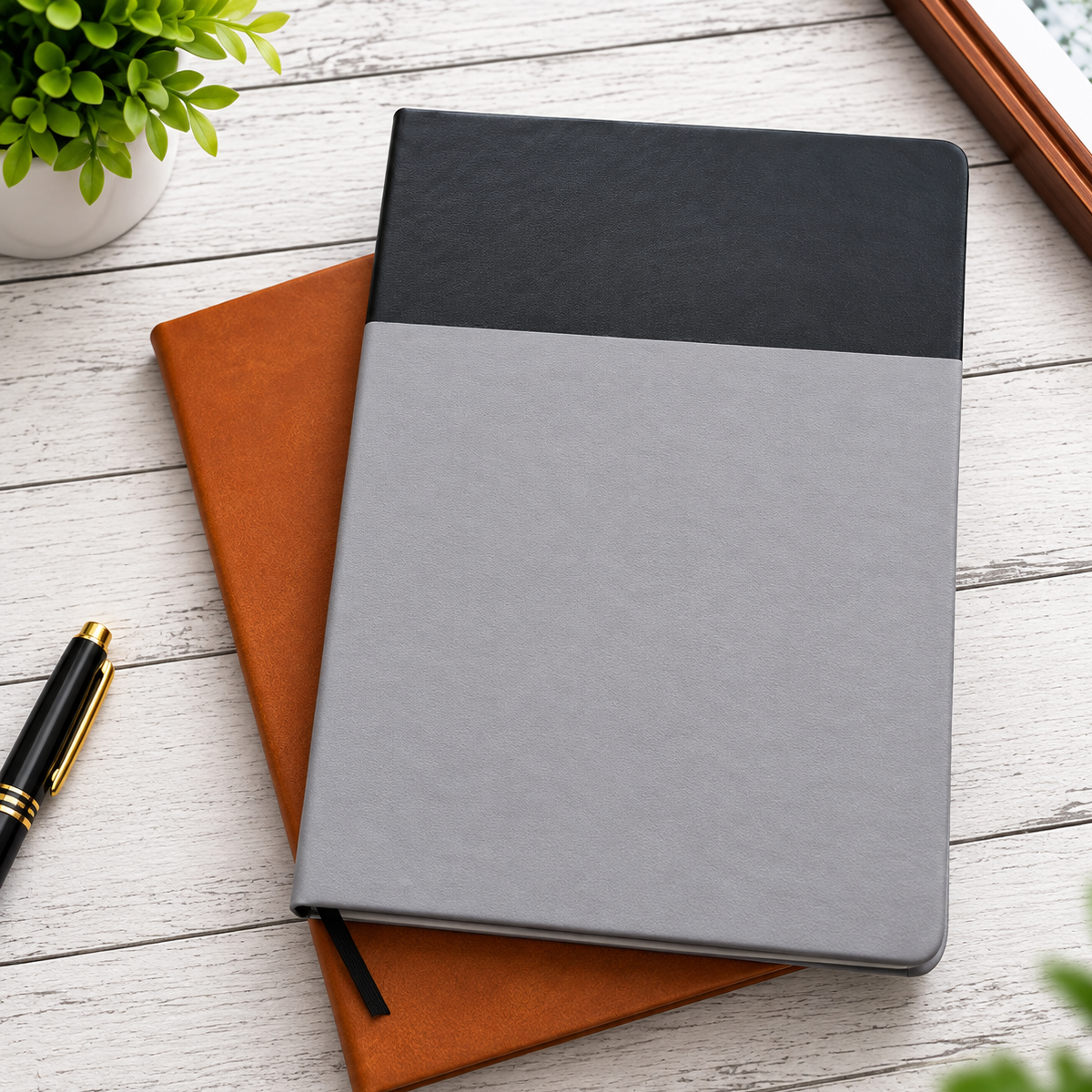 Dual-tone grey hardcover notebook