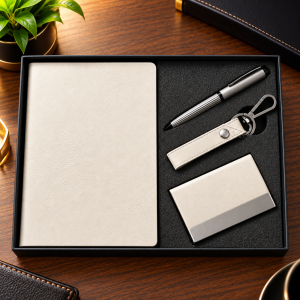 Premium Executive Corporate Gift Set –Personalized Notebook, Pen, Card Holder & Keychain Set with Branding