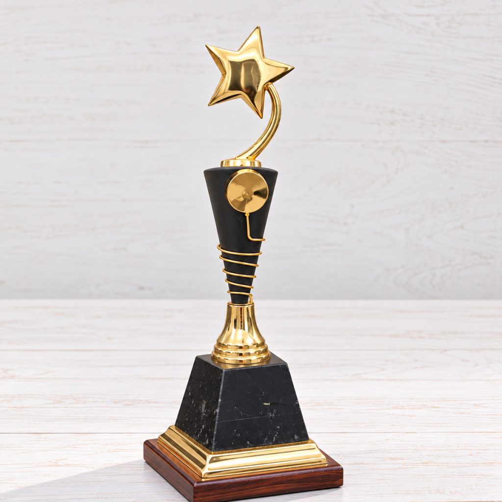 Premium gold star achievement trophy