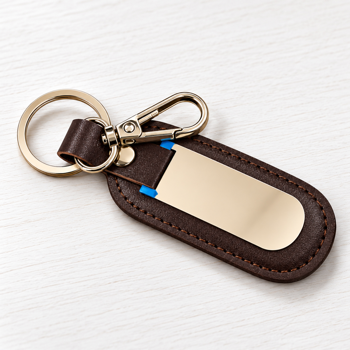 Engraved Leather & Metal Keychain for Business Branding