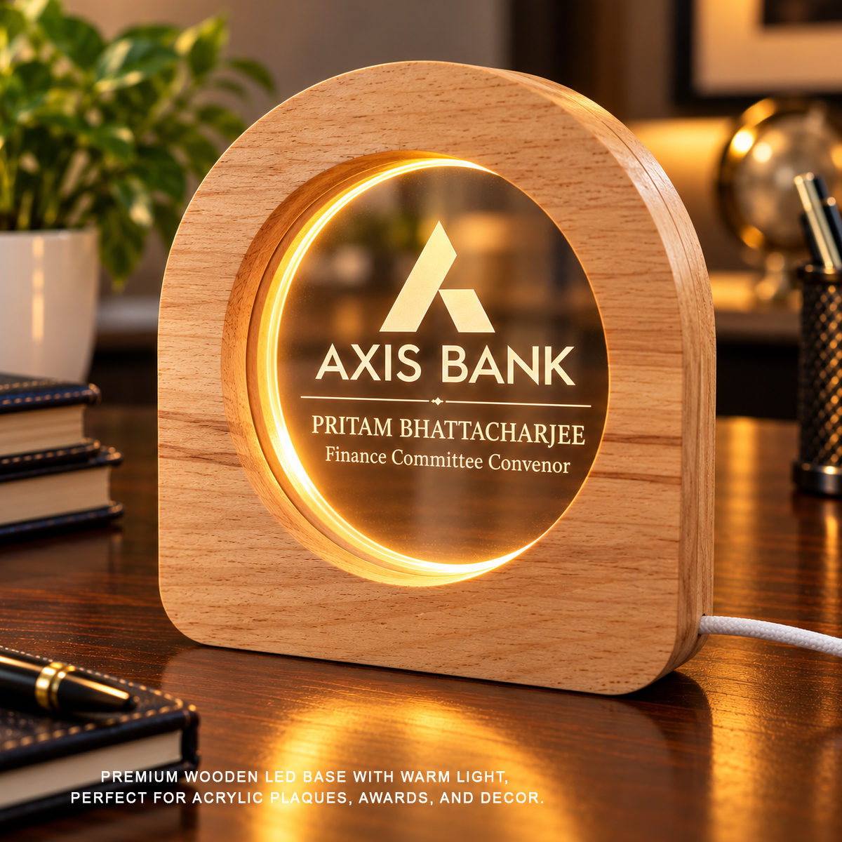 Wooden Oval LED Base is designed to enhance the appearance of acrylic plaques